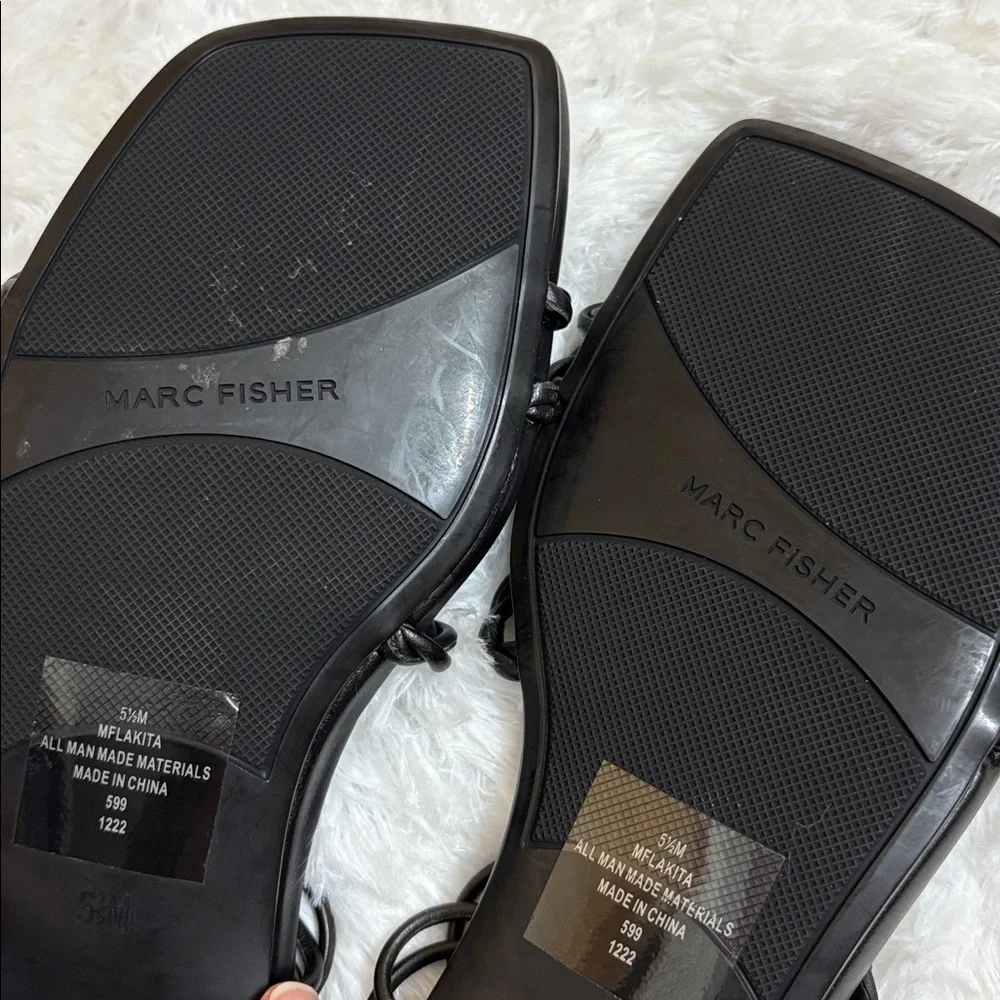 NWOT Marc Fisher Black Lakita Faux Leather Square Toe Gladiator Sandals 5 1/2M